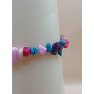 Natural Stone Agate Dyed Howlite Stretchy Pink n Blue Beaded Bracelet